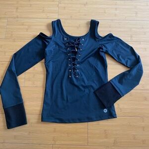 Long sleeve top with ties and netted sleeve